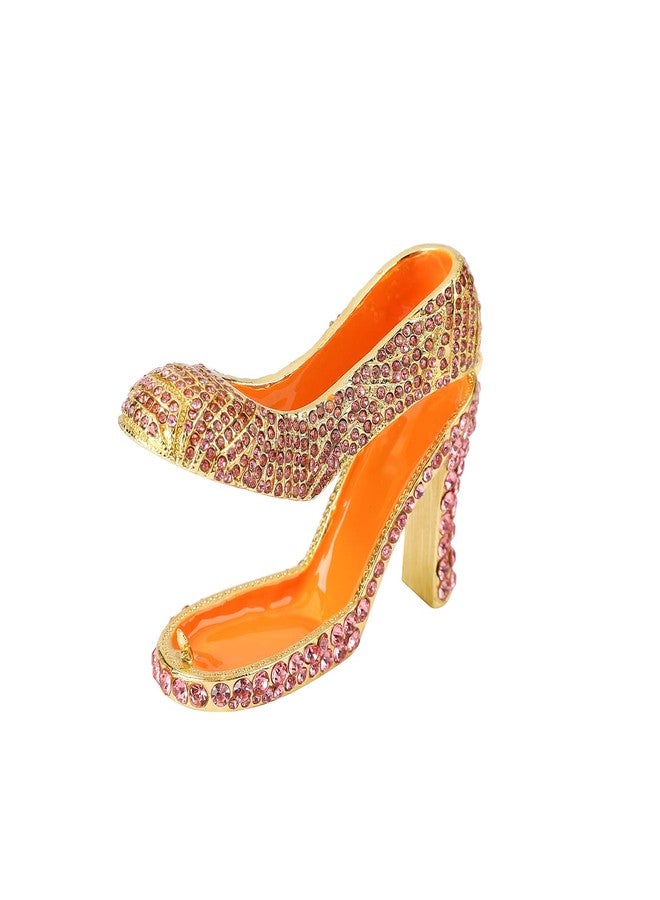Furuida Small Pink High Heel Trinket Boxes Hinged Hand-Painted Pink Rhinestones Enamel Jewelry Box Ornaments Craft Gifts for Women Girls - Image 3