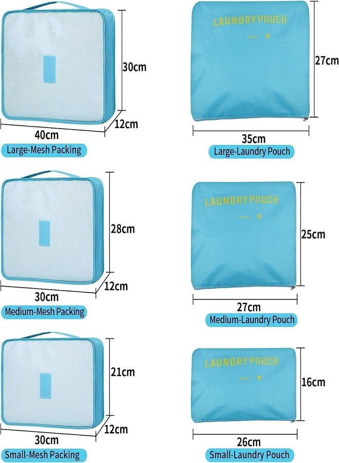 TAGUDA حقيبة تنظيم السفر من تاجودا مكونة من 7 قطع / 6 قطع لتوفير المساحة للرجال والنساء، مكعبات تعبئة الملابس للسفر (6 أكياس - أزرق سماوي) - Image 2