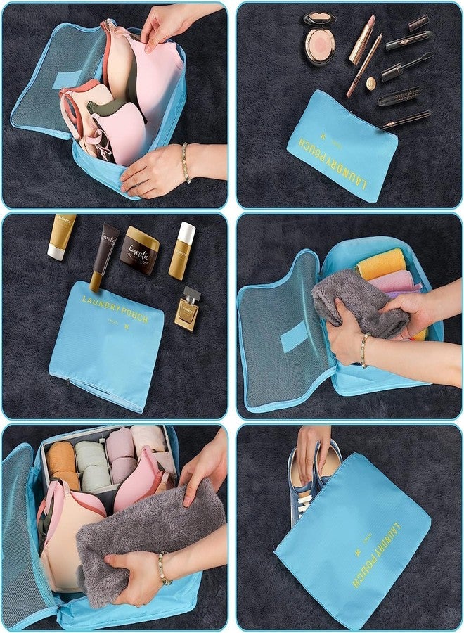 TAGUDA حقيبة تنظيم السفر من تاجودا مكونة من 7 قطع / 6 قطع لتوفير المساحة للرجال والنساء، مكعبات تعبئة الملابس للسفر (6 أكياس - أزرق سماوي) - Image 3