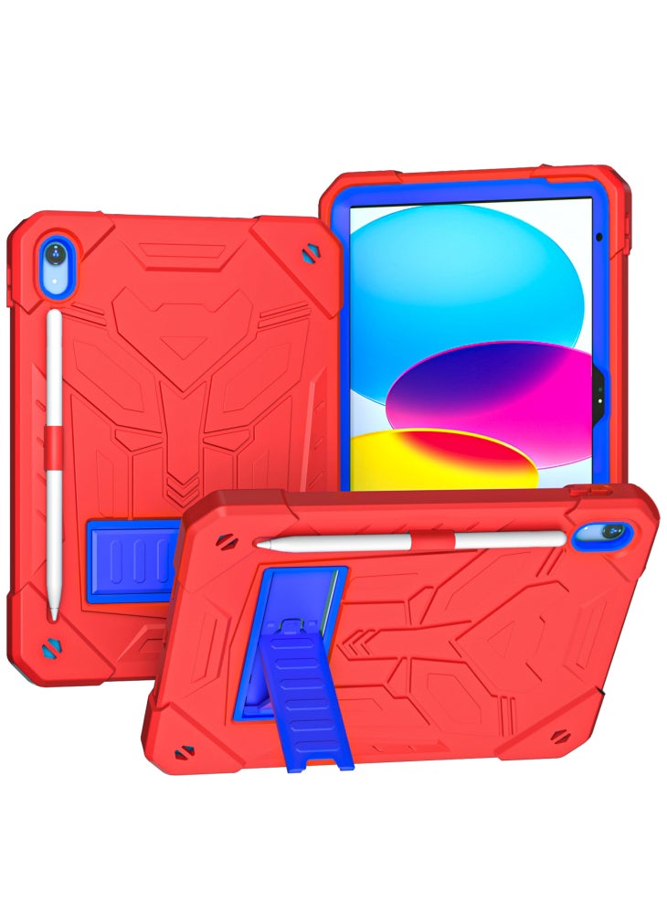 For iPad (2025)/10.9 (2022) Solid Color Tablet Case Kickstand Silicone+PC Rugged Shockproof Cover with Pencil Holder - Red - Image 1