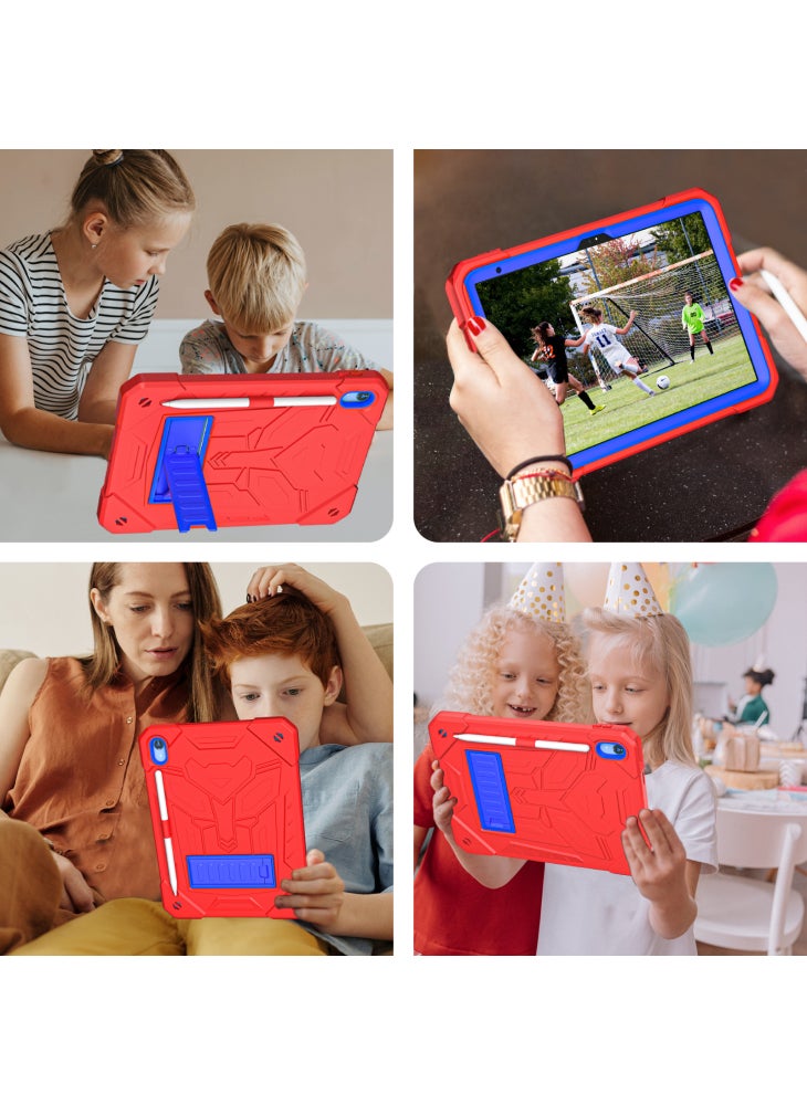 For iPad (2025)/10.9 (2022) Solid Color Tablet Case Kickstand Silicone+PC Rugged Shockproof Cover with Pencil Holder - Red - Image 5