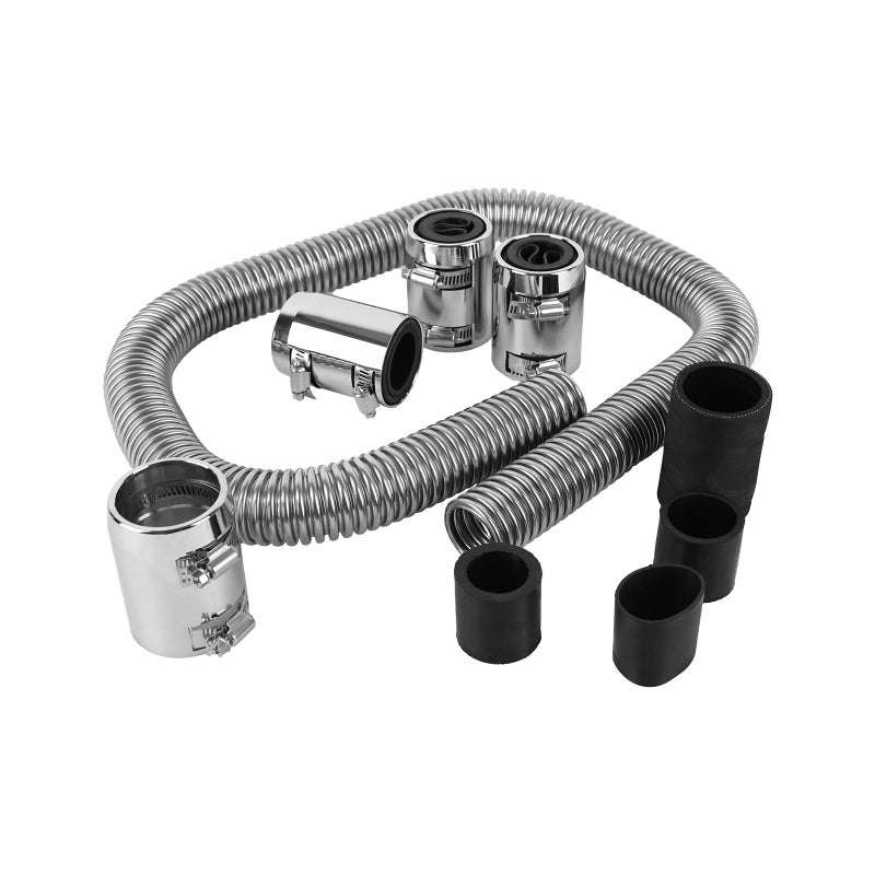 48 Flexible Radiator Hose Stainless Steel Engine Cooling Water Hose Kit Universal Water Hoses Adapter with Chrome Cap Clamp Silver