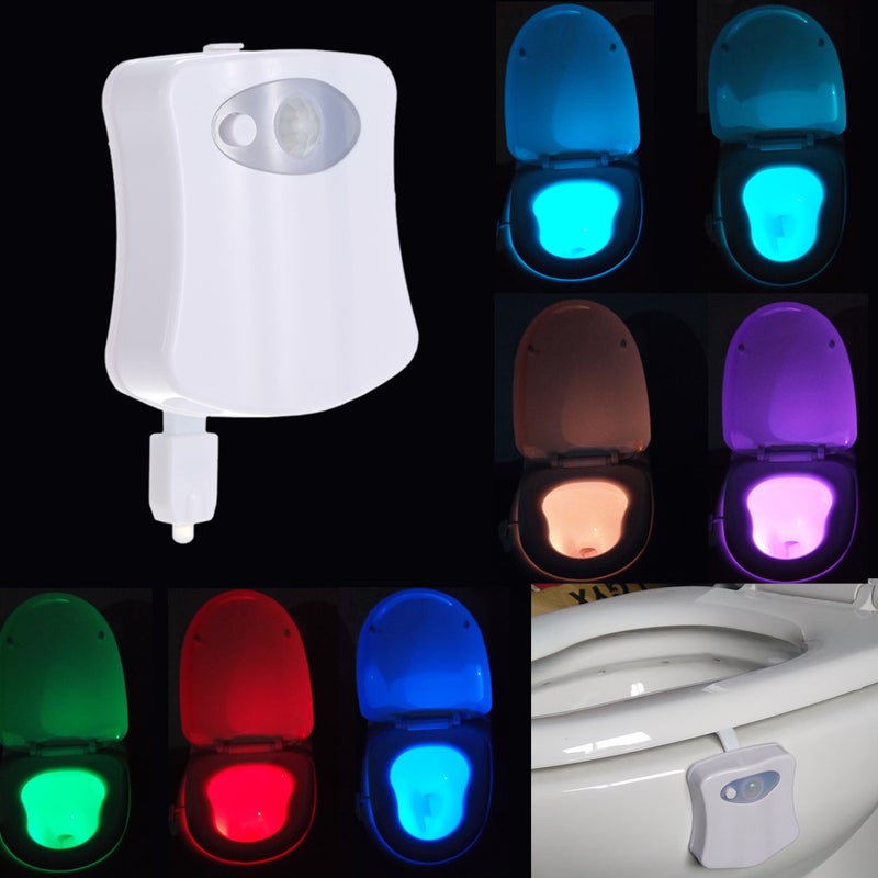 مصباح مرحاض LED بخمسة وألوان يتم تنشيطه بالحركة وحساس للضوء من غروب الشمس إلى شروقها ومُشغّل بالبطاريات - Image 1
