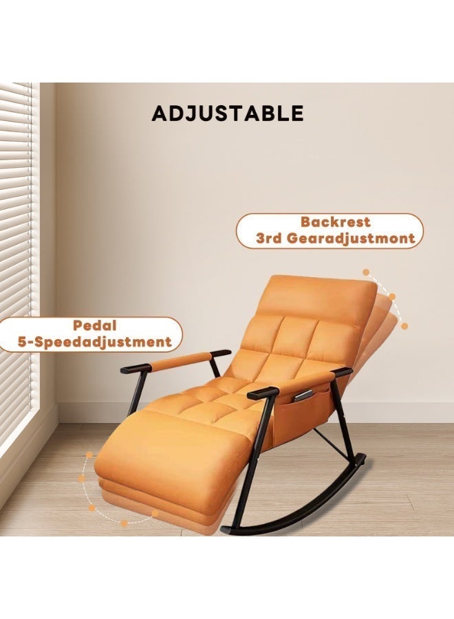 شاربدو كرسي هزاز مريح وأنيق من SHARPDO، كرسي استرخاء مبطن مثالي، قابل للإمالة يدويًا، مسند ساق قابل للتعديل، أريكة ترفيهية لغرفة المعيشة وغرفة النوم - برتقالي، ساق سوداء - Image 4