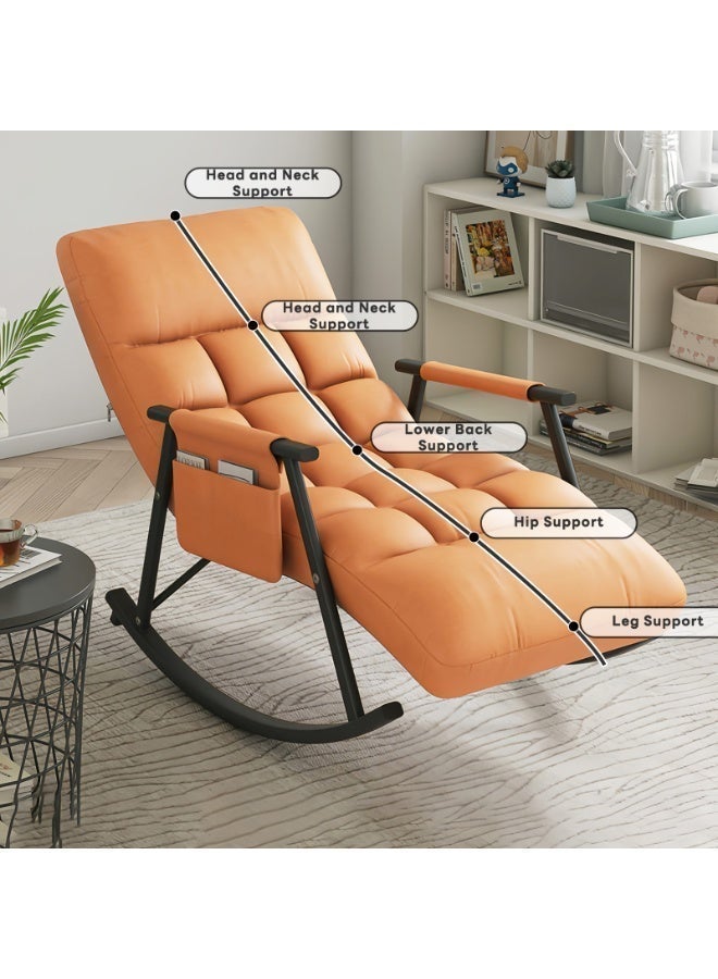 شاربدو كرسي هزاز مريح وأنيق من SHARPDO، كرسي استرخاء مبطن مثالي، قابل للإمالة يدويًا، مسند ساق قابل للتعديل، أريكة ترفيهية لغرفة المعيشة وغرفة النوم - برتقالي، ساق سوداء - Image 5