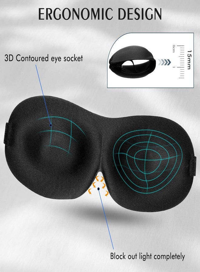 Bonuci قناع نوم بونوتشي 12 قطعة قناع عيون 3D للحجب للنوم الخفيف مع حزام قابل للتعديل للرجال والنساء هدية للسفر للذين ينامون على الظهر والجانب (أسود) - Image 2