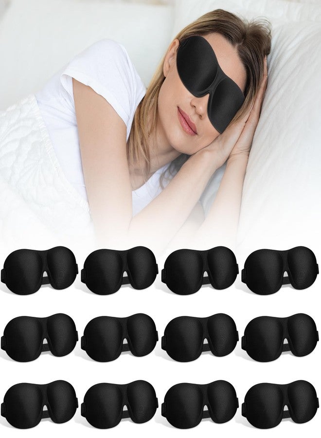 Bonuci قناع نوم بونوتشي 12 قطعة قناع عيون 3D للحجب للنوم الخفيف مع حزام قابل للتعديل للرجال والنساء هدية للسفر للذين ينامون على الظهر والجانب (أسود) - Image 1