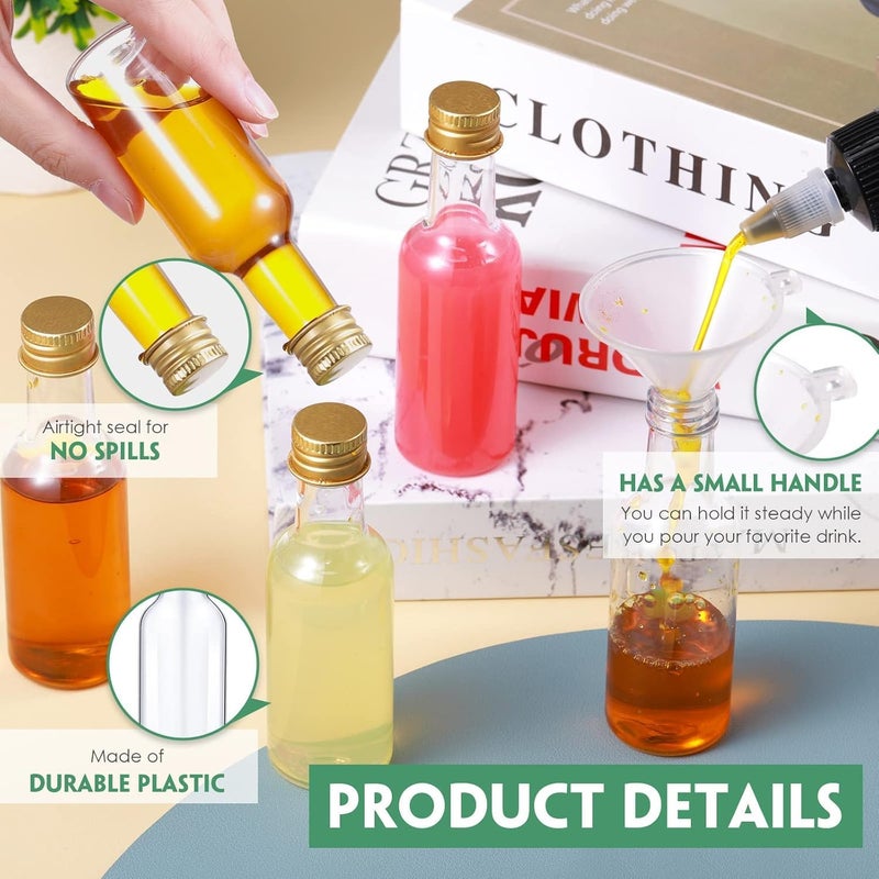 Mini Bottles Set 60 Pcs, 1.7oz Mini Empty Plastic Shot Bottles, Airtight Spirit Bottle with Caps,6 Pcs Funnels 60 Pcs Kraft Tags and 65 ft Rope,Party Favors,Weddings - Image 3