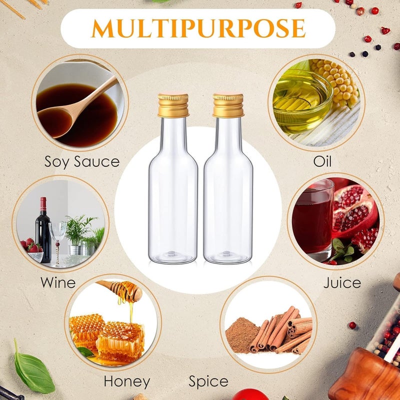 Mini Bottles Set 60 Pcs, 1.7oz Mini Empty Plastic Shot Bottles, Airtight Spirit Bottle with Caps,6 Pcs Funnels 60 Pcs Kraft Tags and 65 ft Rope,Party Favors,Weddings - Image 4