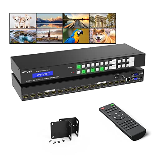 MT-VIKI 4K HDMI Matrix Switch 8X8 w/Web GUI & Audio Extraction w/Remote, 4K@30Hz, Rack Mount Switcher & Splitter, EDID, RS232, LAN Port, APP, Fit 1U 19'' Rack for Conference Room, Church, Bar - Image 1
