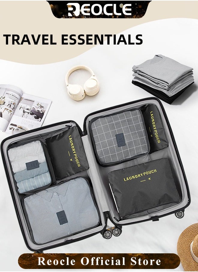 REOCLE - 6pcs Clothes Storage Bags Packing Cube Travel Luggage Organizer Pouch Set Travel Multi-functional Clothing Sorting Packages - Image 1