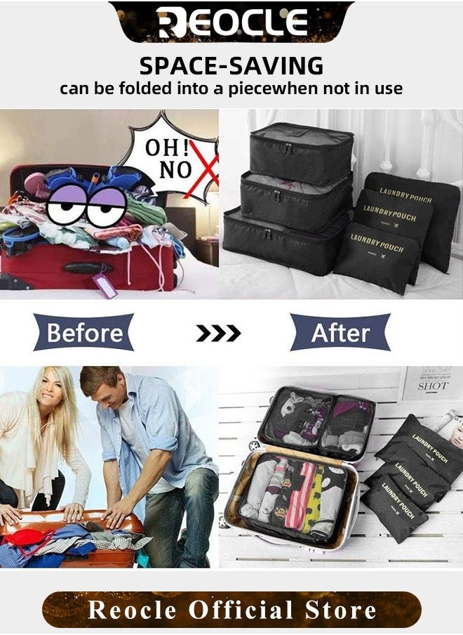 REOCLE - 6pcs Clothes Storage Bags Packing Cube Travel Luggage Organizer Pouch Set Travel Multi-functional Clothing Sorting Packages - Image 1