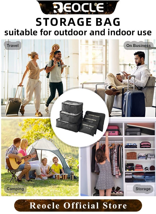 REOCLE - 6pcs Clothes Storage Bags Packing Cube Travel Luggage Organizer Pouch Set Travel Multi-functional Clothing Sorting Packages - Image 1