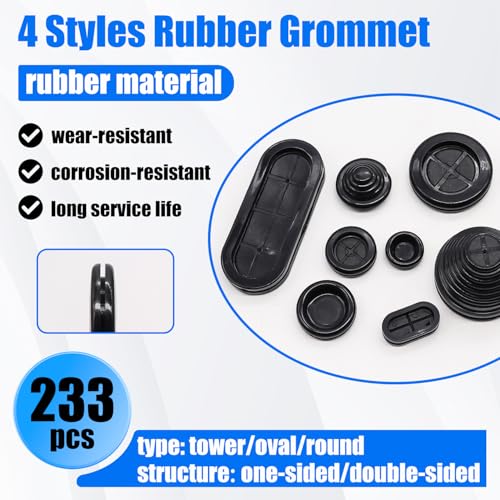Hmknana 233Pcs Rubber Grommet Kit 4 Styles Closed Firewall Grommet 27 Sizes Rubber Hole Plugs Metric & SAE Rubber Grommets for Wiring, Automotive, Plumbing, Electrical - Image 4