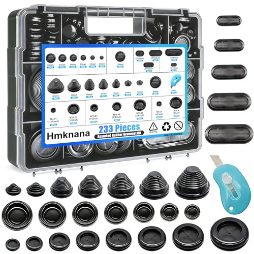 Hmknana 233Pcs Rubber Grommet Kit 4 Styles Closed Firewall Grommet 27 Sizes Rubber Hole Plugs Metric & SAE Rubber Grommets for Wiring, Automotive, Plumbing, Electrical - Image 1