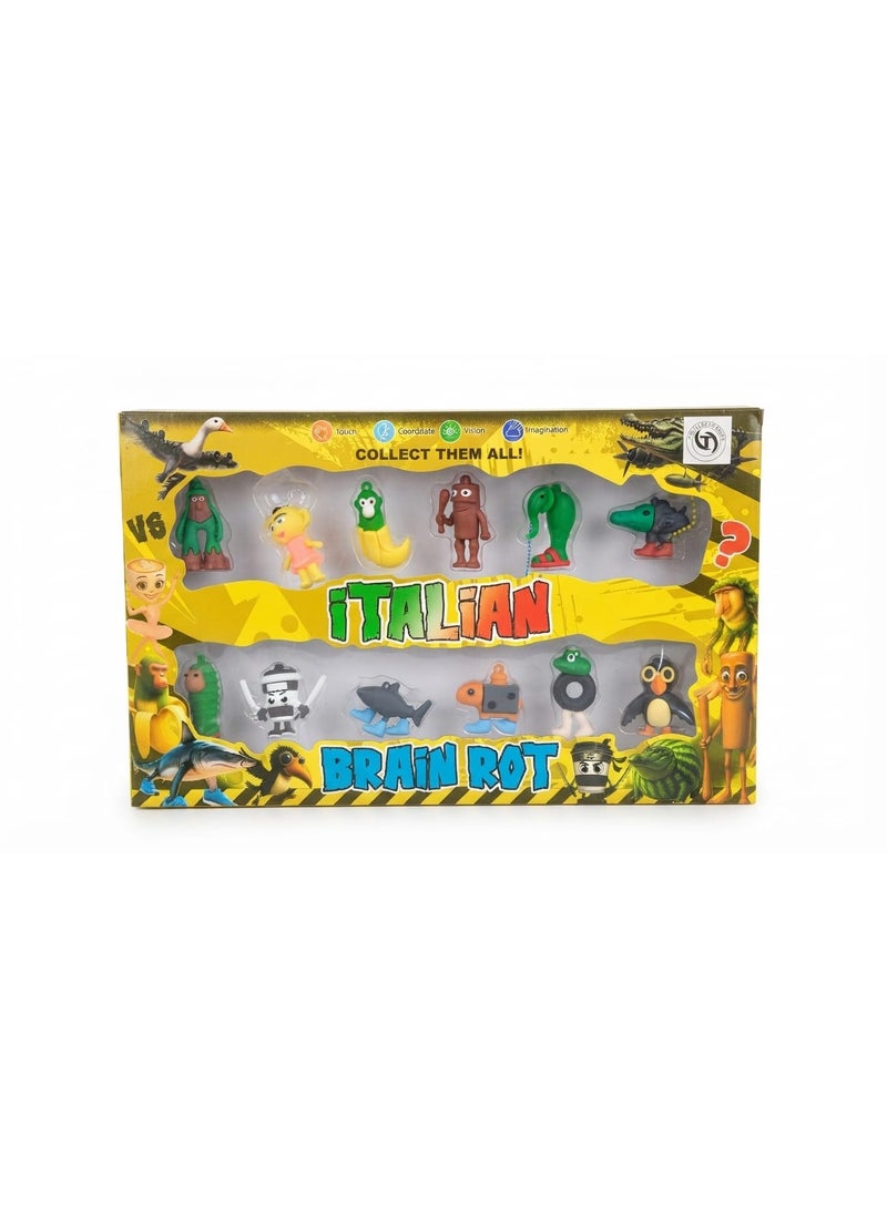 Italian Brain Rot Mini Figures Set 12 Pieces – Mini Collectible Character Toys – Cappuccino Ballerina, Crocodilo Bombardino, Tralalero Tralala and Viral Meme Characters – Small Kids Toy Figures – Collectible Gift Set - Image 1