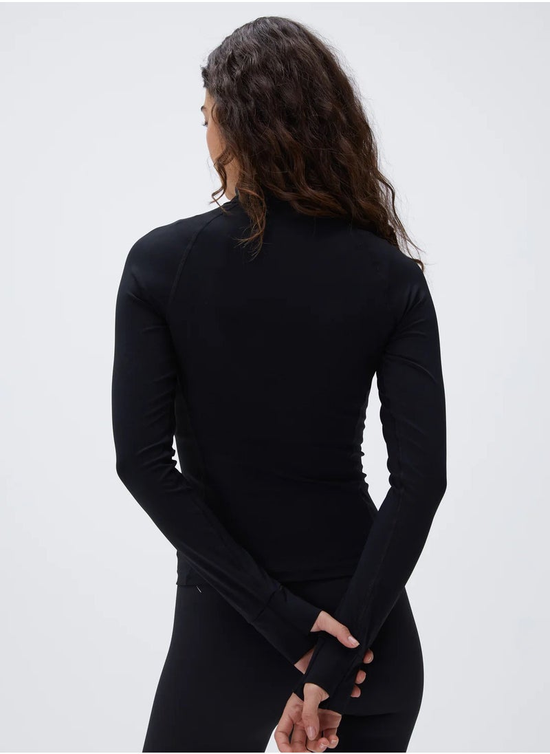 Vicino Vicino Women's Long Sleeve Short Zip Sweatshirt Perfect for Workouts.  - Image 2