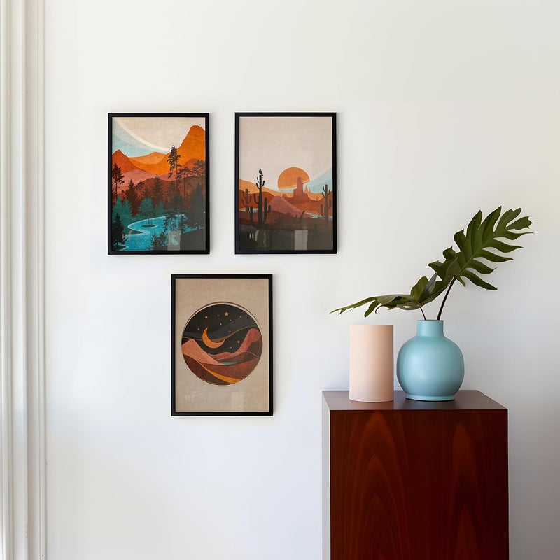 QUOTE - UNQUOTE ART QUOTE UNQUOTE ART Wall Painting for Living Room Set of 3 Desert Landscape Boho Wall Decor Modern Art 13x17 inches Black Frame - Image 3