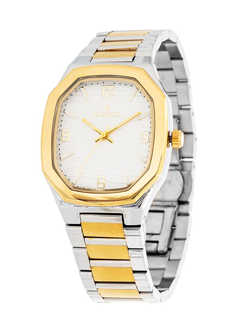 Clasico ساعة مرسور للرجال ذات الحركة الكوارتز المربعة - إصدار أبيض وذهبي | حزام فولاذي ناعم ثنائي اللون فضي وذهبي | حركة كوارتز ي121 | تصميم مقاوم للماء - Image 2