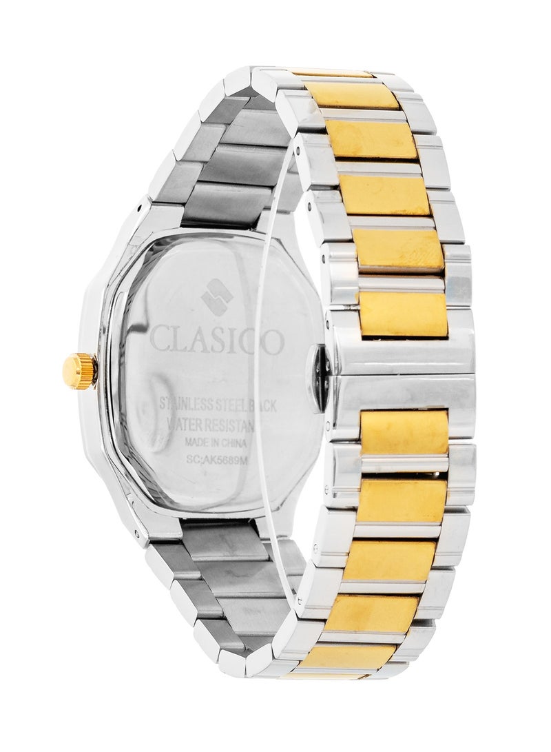 Clasico ساعة مرسور للرجال ذات الحركة الكوارتز المربعة - إصدار أبيض وذهبي | حزام فولاذي ناعم ثنائي اللون فضي وذهبي | حركة كوارتز ي121 | تصميم مقاوم للماء - Image 3