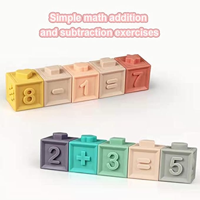 BABY TOYS BLOCKS, SOFT BLOCKS TEETHING TOYS INFANT TOYS BABY BUILDING BLOCKS EARLY DEVELOPMENTAL TOYS WITH NUMBERS ANIMALS SHAPES FOR BABY 6 MONTHS AND UP (12PCS) - Image 4