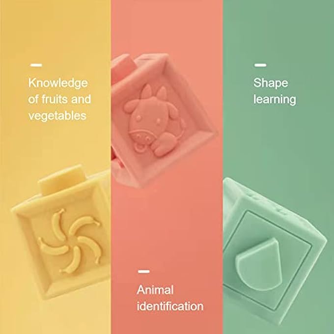 BABY TOYS BLOCKS, SOFT BLOCKS TEETHING TOYS INFANT TOYS BABY BUILDING BLOCKS EARLY DEVELOPMENTAL TOYS WITH NUMBERS ANIMALS SHAPES FOR BABY 6 MONTHS AND UP (12PCS) - Image 2