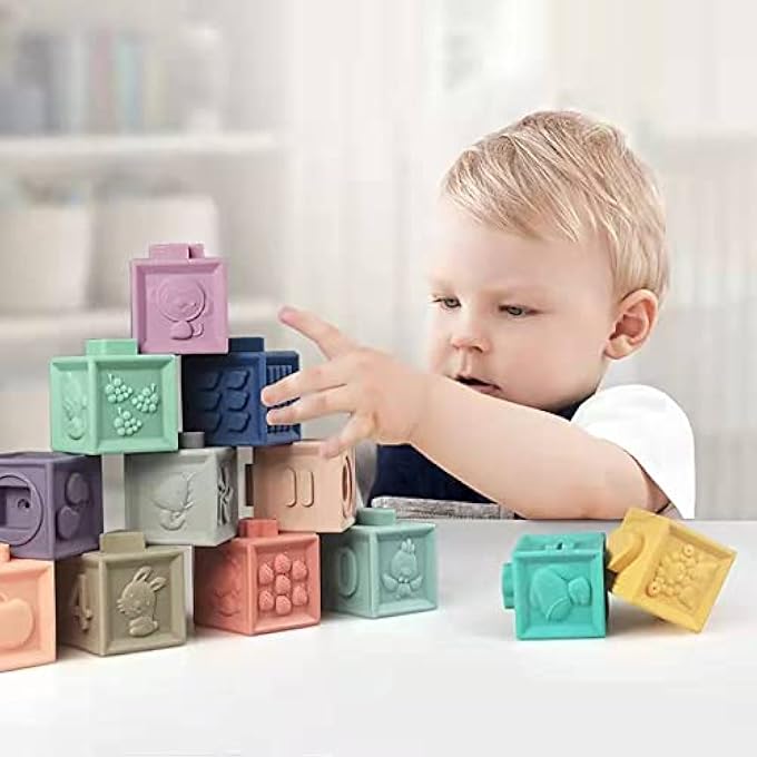 BABY TOYS BLOCKS, SOFT BLOCKS TEETHING TOYS INFANT TOYS BABY BUILDING BLOCKS EARLY DEVELOPMENTAL TOYS WITH NUMBERS ANIMALS SHAPES FOR BABY 6 MONTHS AND UP (12PCS) - Image 1