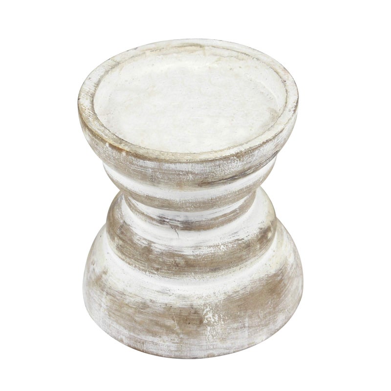 Stonebriar Antique White Wooden Pillar Candle Holder, Vintage Seaside Pillar Stand for Dining Table Centerpiece, Coffee Table, Mantel, Or Any Table Top, Small - Image 3