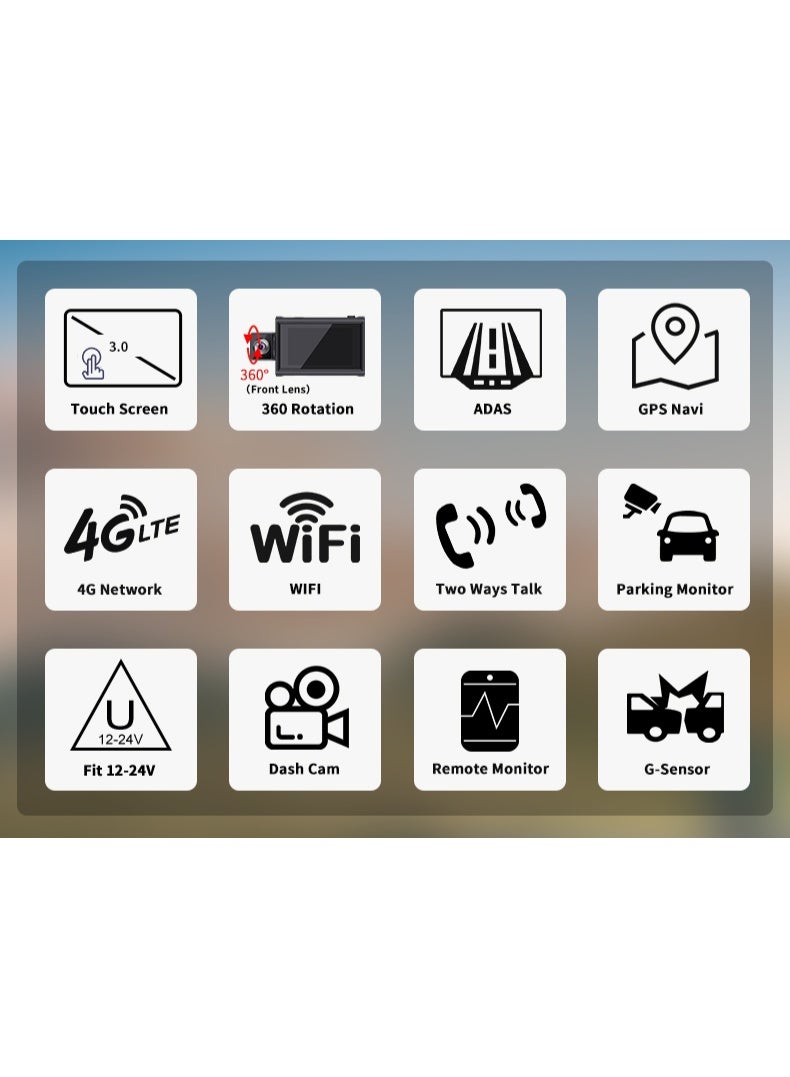 3 Inch Dual lens HD 1080P 4G dash camera Android 10 2+32G with Wi-Fi GPS ADAS Front and Inside - Image 3