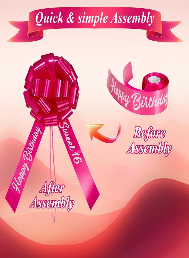 Bmpzery Rose Red Car Bow with Happy Birthday Sweet 16,Giant Happy Birthday Pull Bow with 20ft Ribbon for Car,Big Ribbon Decorative Cars Bows,for Birthdays Party Decorations and Gift Wrapping(20 Inch - Image 4