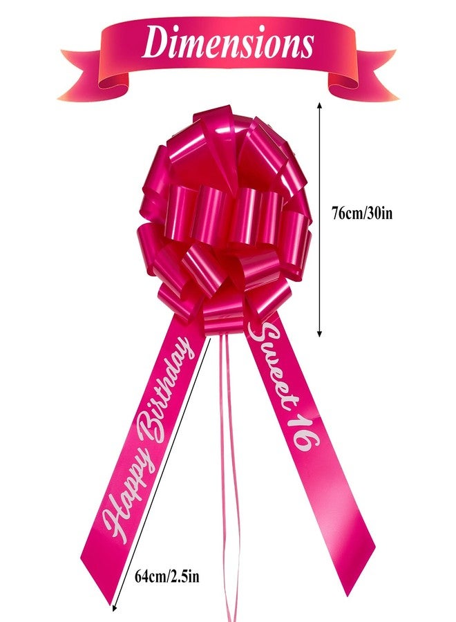 Bmpzery Rose Red Car Bow with Happy Birthday Sweet 16,Giant Happy Birthday Pull Bow with 20ft Ribbon for Car,Big Ribbon Decorative Cars Bows,for Birthdays Party Decorations and Gift Wrapping(20 Inch - Image 2