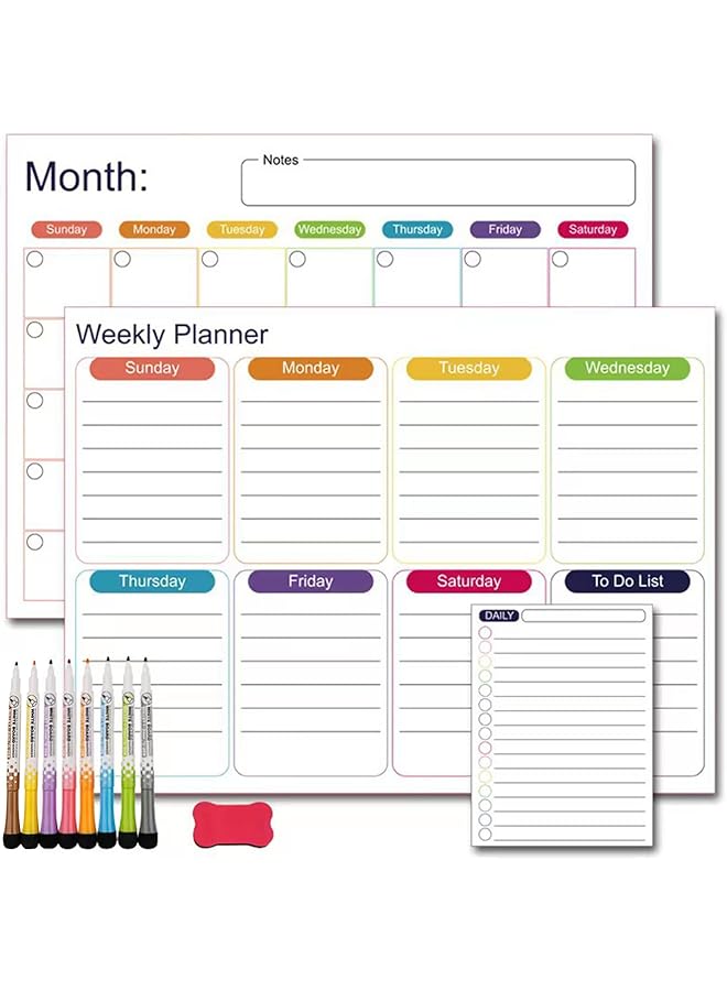 erorex Magnetic Calendar Whiteboard For Fridge Daily Weekly Monthly Planner Whiteboard Set With 8Pcs Markers And Eraser Reusable Dry Erase Board Refrigerator Magnet Message Board Style 1  - Image 1
