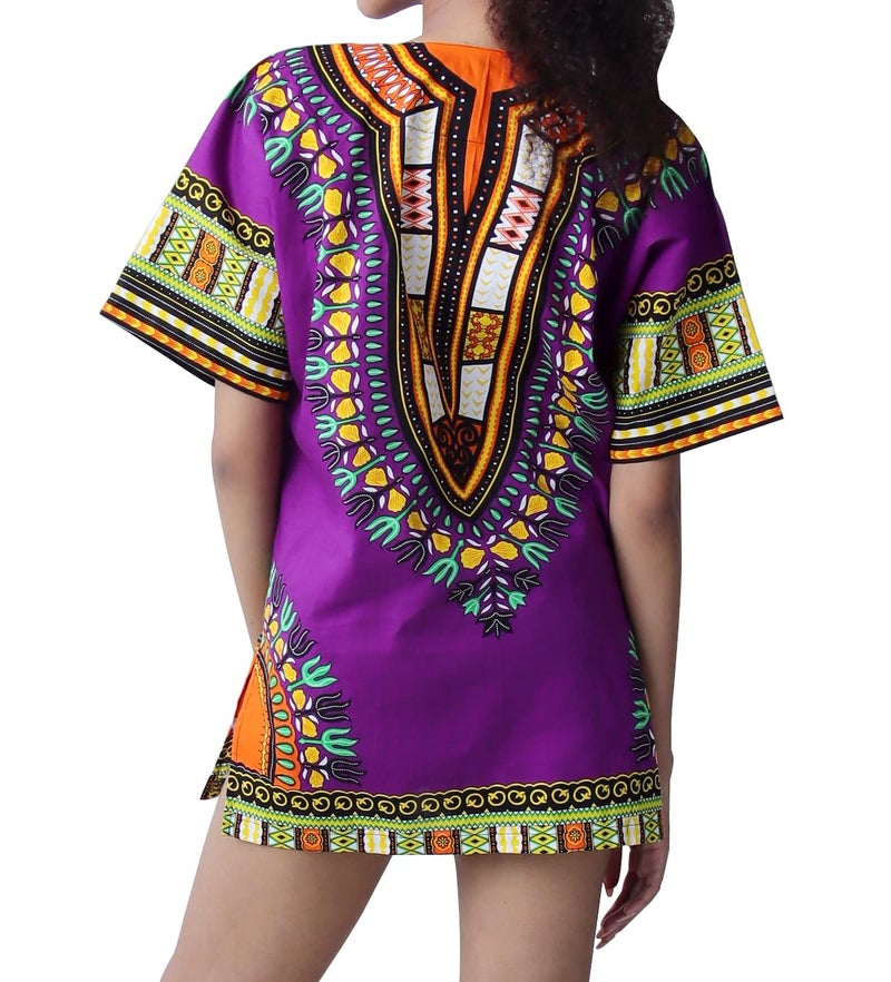 DA'IKI Dashiki Cotton Shirt African Tribal Kaftan Boho Caftan Unisex, Large, Dashiki - Vibrant Purple - Image 3