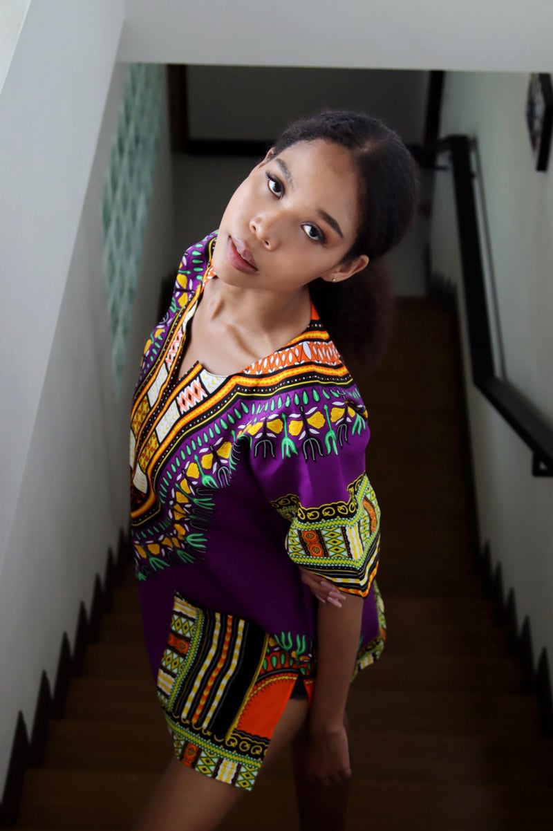 DA'IKI Dashiki Cotton Shirt African Tribal Kaftan Boho Caftan Unisex, Large, Dashiki - Vibrant Purple - Image 4