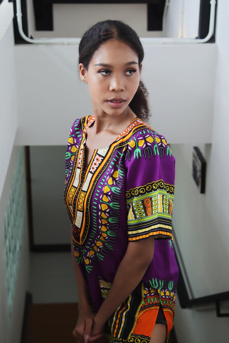 DA'IKI Dashiki Cotton Shirt African Tribal Kaftan Boho Caftan Unisex, Large, Dashiki - Vibrant Purple - Image 5