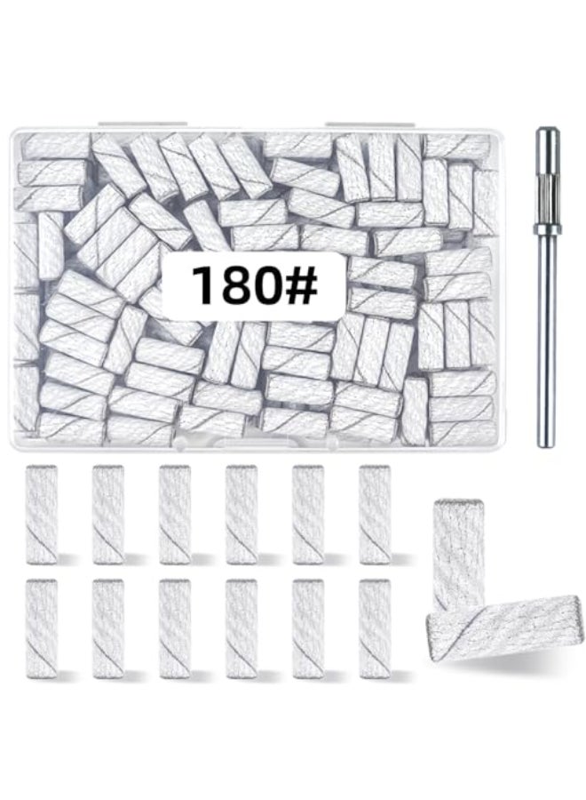 TKYZMS 100 Pcs 180 Grit White Small Sanding Bands Nail Drill BitNail Drill BitsExtreme Fine Grit Mini Sanding BandNail BitsUpgrade 31mm Mandrel BitsProfessional Nail Drill Bit for Acrylic Nails - Image 1