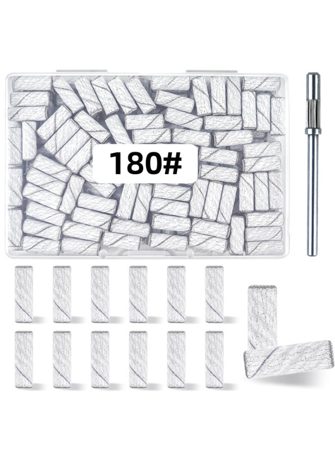 TKYZMS 100 Pcs 180 Grit White Small Sanding Bands Nail Drill BitNail Drill BitsExtreme Fine Grit Mini Sanding BandNail BitsUpgrade 31mm Mandrel BitsProfessional Nail Drill Bit for Acrylic Nails - Image 2