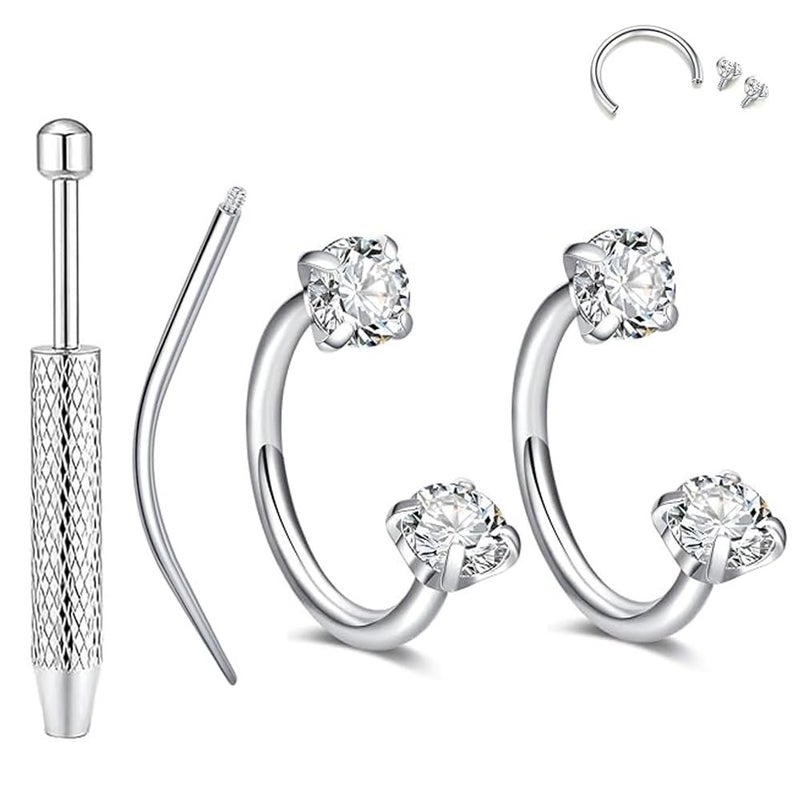 SEEDRILL 16G Silver Horseshoe Nose Septum Rings for Women Men Hypoallergenic Surgical Steel Eyebrow Septum Lip Labret Helix Tragus Cartilage Daith Rook Conch Earring Piercing Jewelry Sets - Image 1
