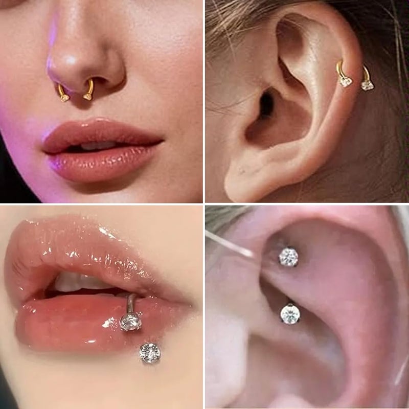 SEEDRILL 16G Silver Horseshoe Nose Septum Rings for Women Men Hypoallergenic Surgical Steel Eyebrow Septum Lip Labret Helix Tragus Cartilage Daith Rook Conch Earring Piercing Jewelry Sets - Image 2