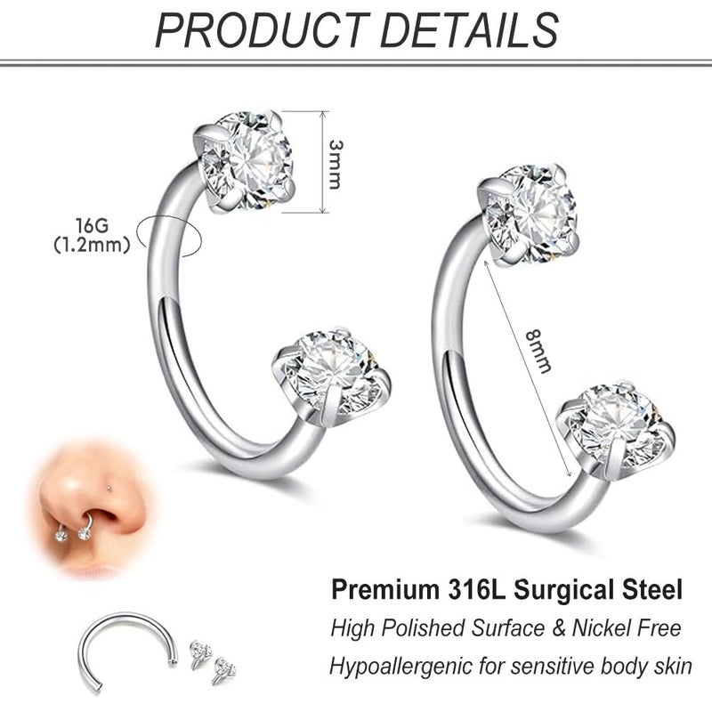 SEEDRILL 16G Silver Horseshoe Nose Septum Rings for Women Men Hypoallergenic Surgical Steel Eyebrow Septum Lip Labret Helix Tragus Cartilage Daith Rook Conch Earring Piercing Jewelry Sets - Image 3