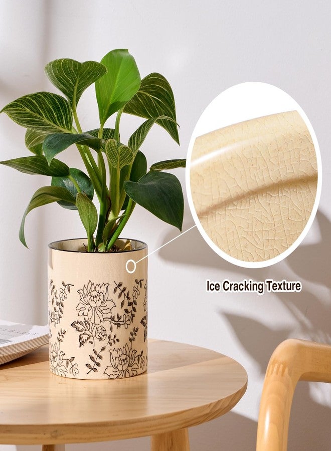 STHIE Indoor Ceramic Plant Pots with Drainage Holes 5 Inch Cute Succulent Flower Pots Small Orchid Planter Pots for Indoor Plants Garden Pots, Peony - Image 3