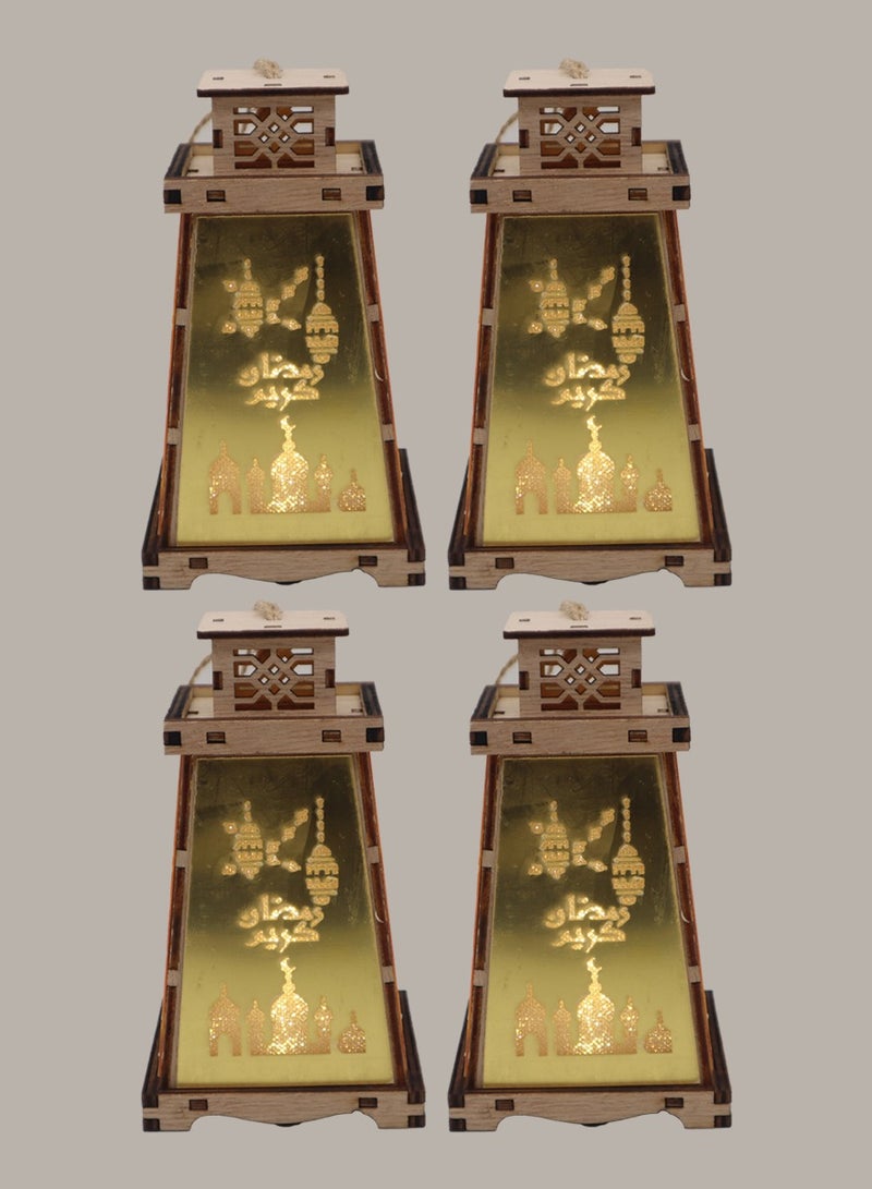 يوويل 4 قطع خشبية فانوس رمضان رمضان مبارك ديكور ضوء العيد مصباح فانوس للاستخدام الداخلي والخارجي ديكور ضوء رمضان - Image 1