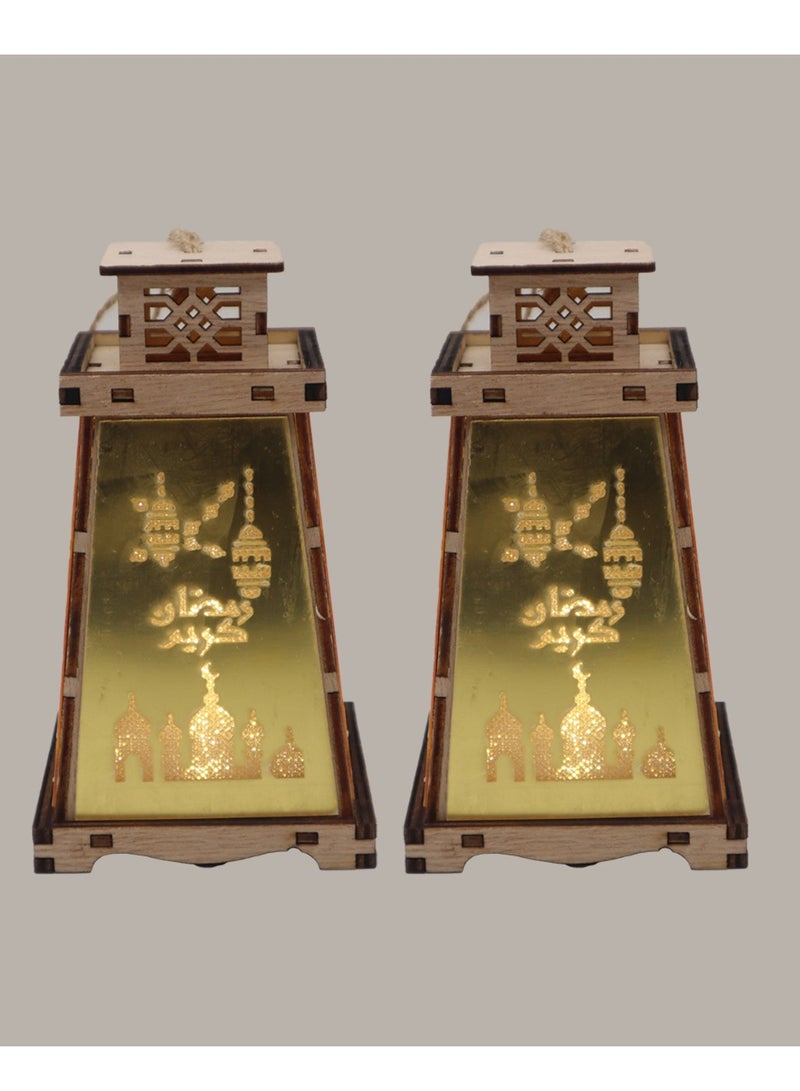 يوويل 4 قطع خشبية فانوس رمضان رمضان مبارك ديكور ضوء العيد مصباح فانوس للاستخدام الداخلي والخارجي ديكور ضوء رمضان - Image 2