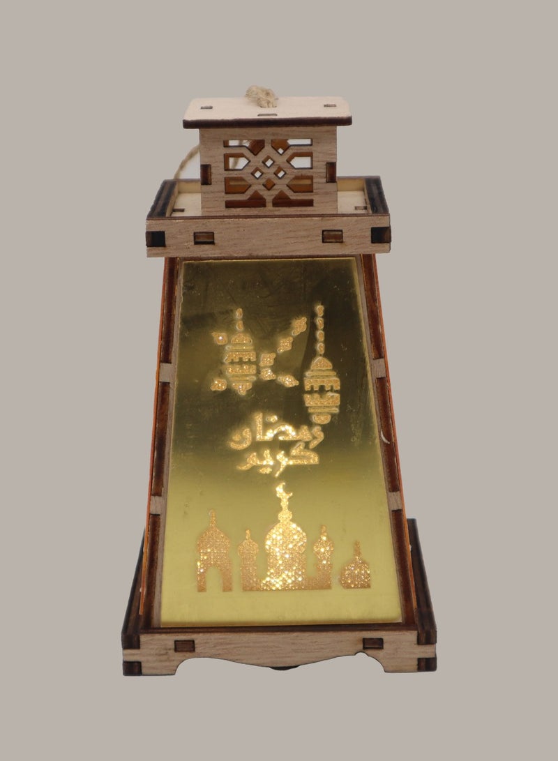 يوويل 4 قطع خشبية فانوس رمضان رمضان مبارك ديكور ضوء العيد مصباح فانوس للاستخدام الداخلي والخارجي ديكور ضوء رمضان - Image 3