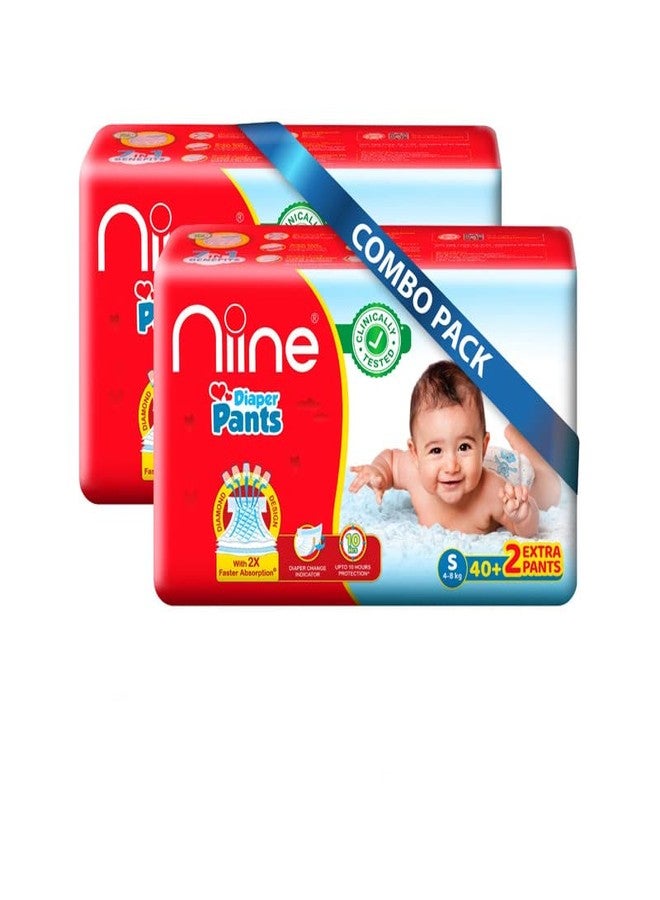 Niine Baby Diaper Pants Small(S) Size (4-8 KG) (Pack of 2) 84 Pants for Overnight Protection with Rash Control