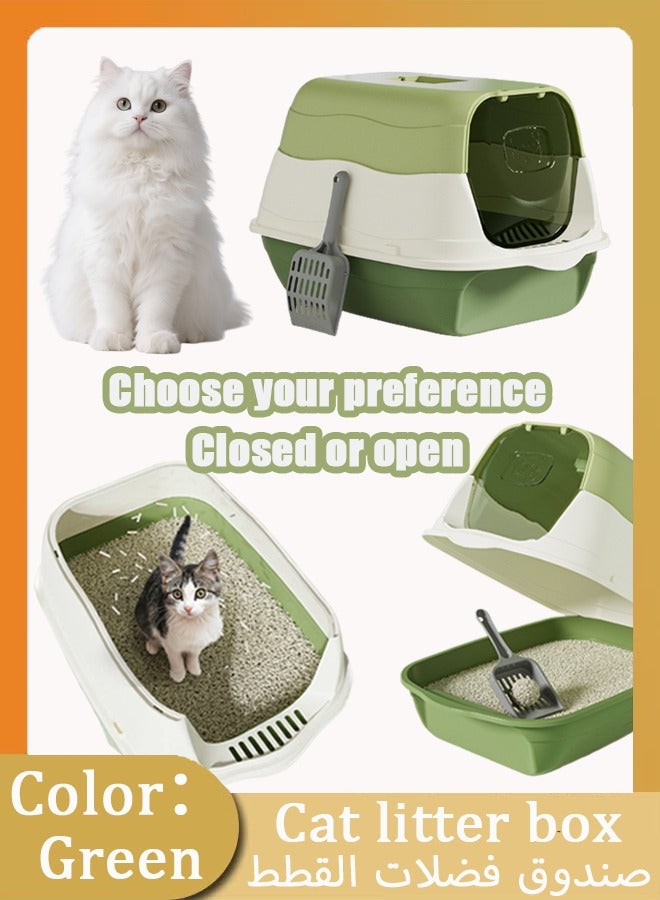 Litter Box with Lid, Front Entry Enclosed Extra Large Litter Box Removable Cat litter Box for Big Cats & Kitty, Top Exit Cat Pan with Scoop, Green - Image 1
