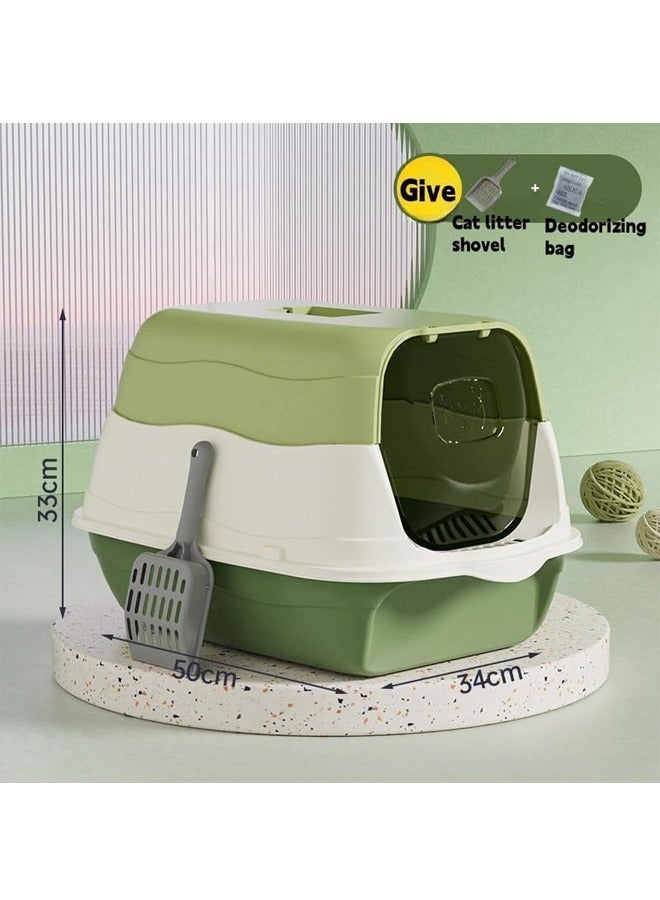 Litter Box with Lid, Front Entry Enclosed Extra Large Litter Box Removable Cat litter Box for Big Cats & Kitty, Top Exit Cat Pan with Scoop, Green - Image 2