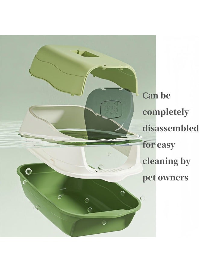 Litter Box with Lid, Front Entry Enclosed Extra Large Litter Box Removable Cat litter Box for Big Cats & Kitty, Top Exit Cat Pan with Scoop, Green - Image 4