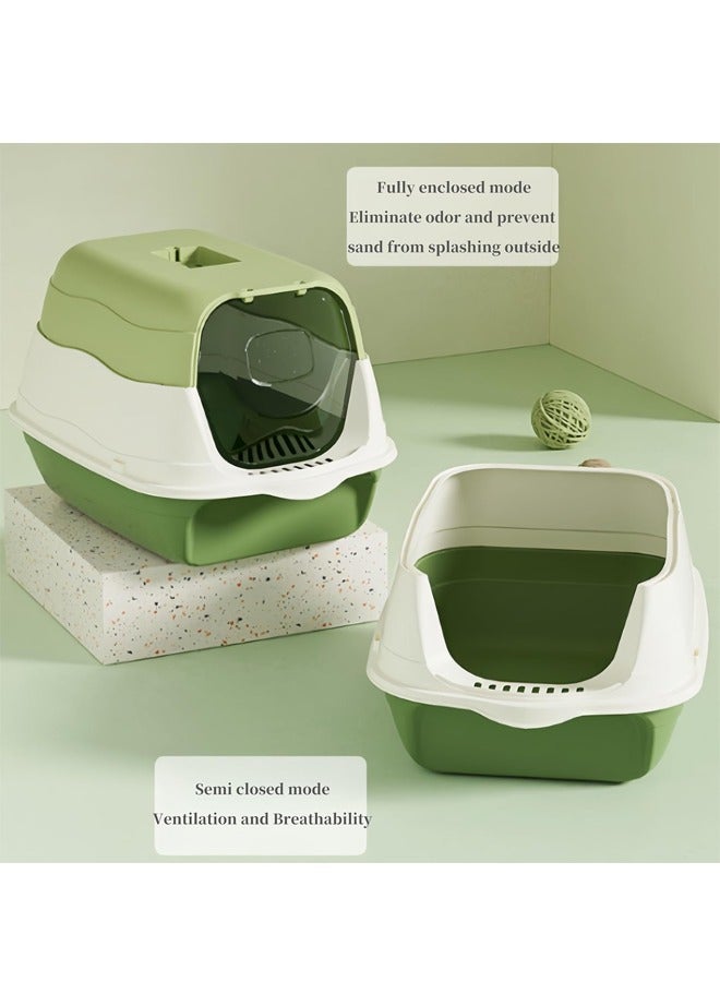 Litter Box with Lid, Front Entry Enclosed Extra Large Litter Box Removable Cat litter Box for Big Cats & Kitty, Top Exit Cat Pan with Scoop, Green - Image 5