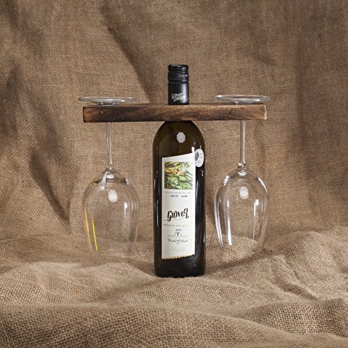GoCraft Handmade Antique Wood Wine Bottle & Glass Holder – Rustic Countertop Stand for 1 Bottle & 2 Glasses – Vintage Wine Caddy for Home Bar, Kitchen, and Dining Room Décor - Image 4